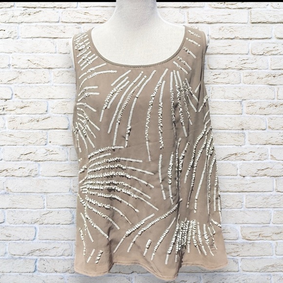 NWT Coldwater Creek Tan Sequin Embellished Sleeveless Tank Top Size 18 1X - Picture 1 of 5